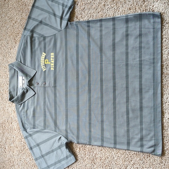 MLB Official Men's Pittsburgh Pirates Grey Striped Polo - Picture 1 of 7